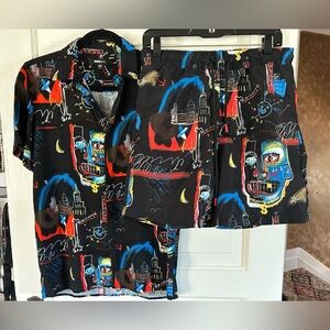 TWO PIECE Nova Men Abstract Art Swim Trunks and Matching Shirt. Both Small